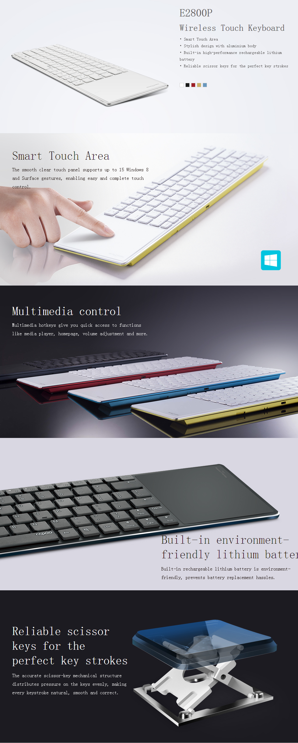 RAPOO E2800P Wireless Touch Keyboard